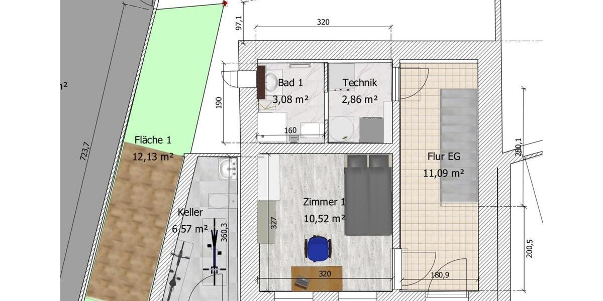 Etagenwohnung Tübingen Derendingen - 1 Zimmer, 15 m&sup2;, 360&euro; | Angebot:24235174