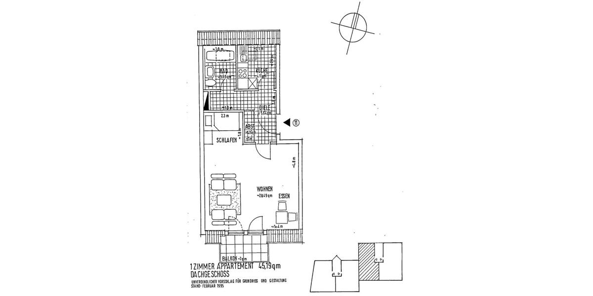 Dachgeschoßwohnung Sindelfingen - 2 Zimmer, 45 m&sup2;, 750&euro; | Angebot:24841639