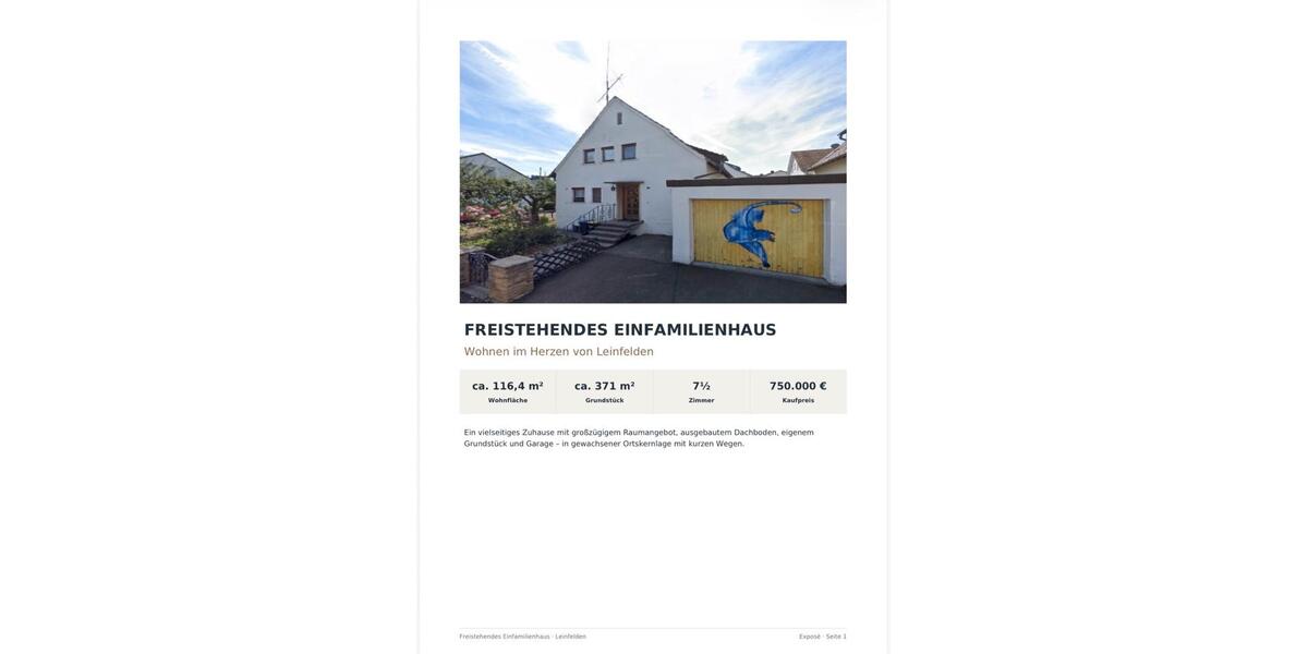 Einfamilienhaus Leinfelden-Echterdingen Echterdingen - 7 Zimmer, 116 m&sup2;, 750.000&euro; | Angebot:27232219