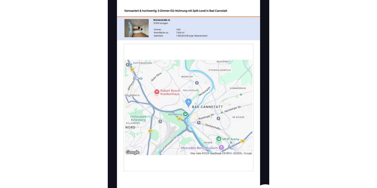 Erdgeschoßwohnung Sindelfingen Darmsheim - 3 Zimmer, 73 m&sup2;, 1.350&euro; | Angebot:25342590