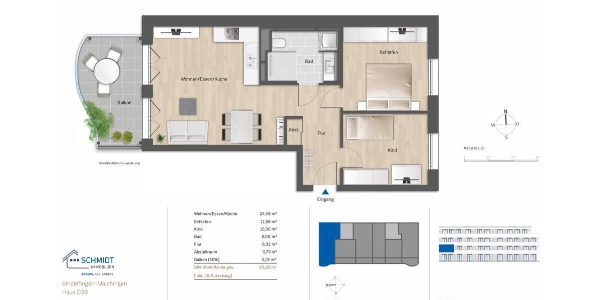 Etagenwohnung Sindelfingen Darmsheim - 3 Zimmer, 65 m&sup2;, 1.090&euro; | Angebot:24847234