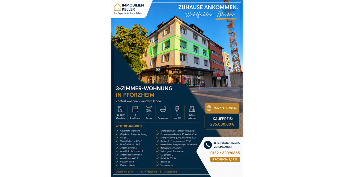 Zentrale 3 Zimmer Wohnung in zentraler Lage - Etagenwohnung Pforzheim Innenstadt | Angebot:27649911
