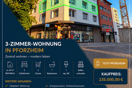 Zentrale 3 Zimmer Wohnung in zentraler Lage - Wohnung Pforzheim Innenstadt | Angebot:27649911