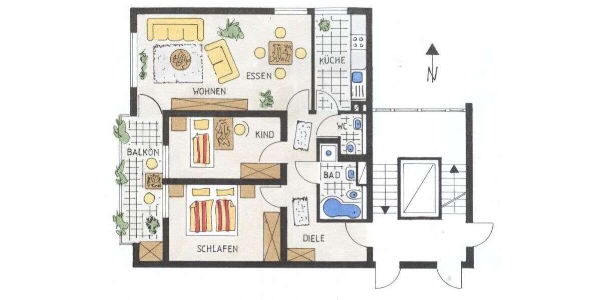 Etagenwohnung Pforzheim Buckenberg - 3 Zimmer, 82 m&sup2;, 715&euro; | Angebot:26950054