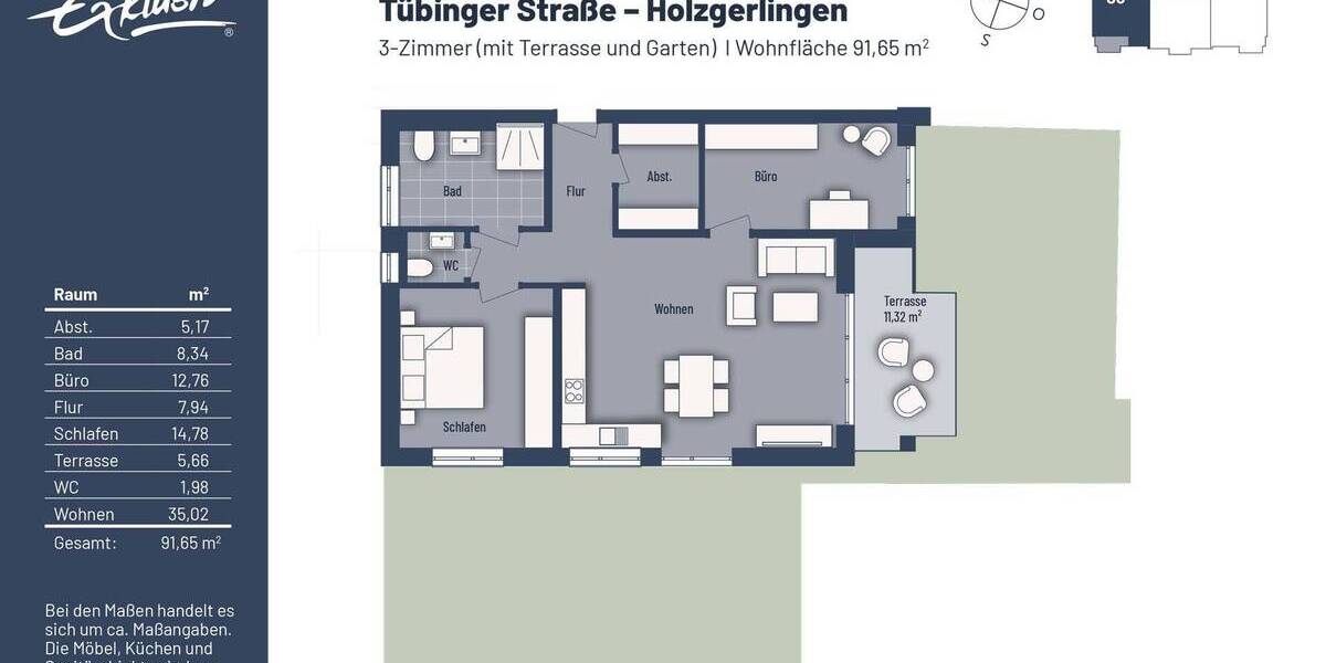 Etagenwohnung Holzgerlingen - 3 Zimmer, 91 m&sup2;, 585.000&euro; | Angebot:25777363