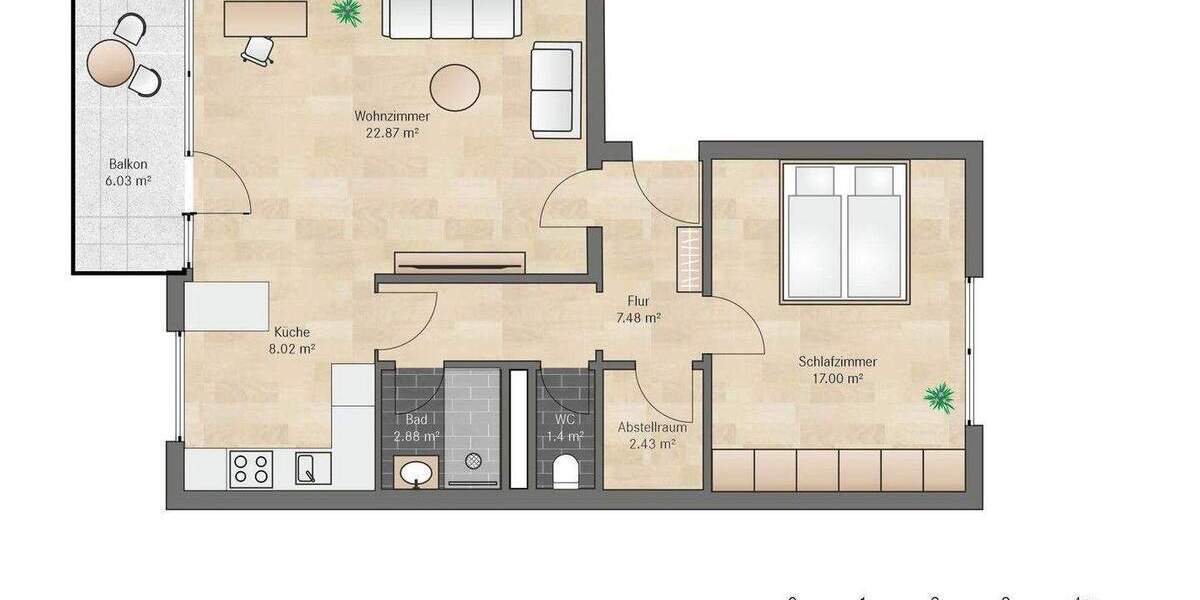 Etagenwohnung Filderstadt Plattenhardt - 2 Zimmer, 65 m&sup2;, 294.000&euro; | Angebot:25270123