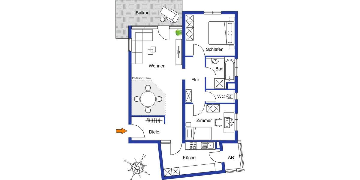 Etagenwohnung Böblingen Dagersheim - 3 Zimmer, 89 m&sup2;, 299.500&euro; | Angebot:25606734