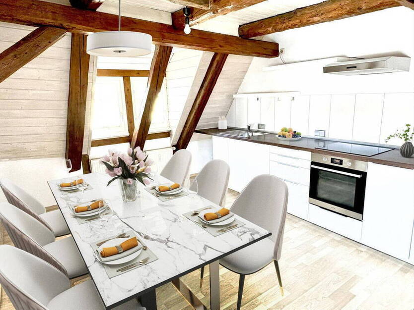 Renningen: Exklusive Maisonette-LoftWohnung im Fachwerkhaus - mit EBK & Tageslichtbad