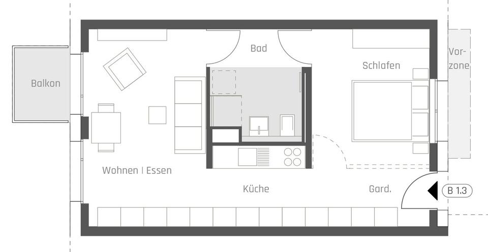 Etagenwohnung Weissach - 2.5 Zimmer, 45 m&sup2;, 880&euro; | Angebot:26492684