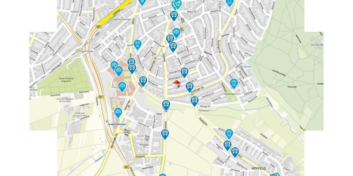 Etagenwohnung Stuttgart / Degerloch Degerloch - 2 Zimmer, 65 m&sup2;, 950&euro; | Angebot:24423975