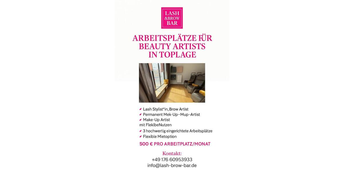 Vermietung Arbeitsplätze für selbstständige Beauty Artists zimmer