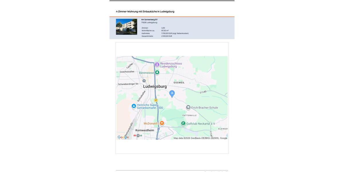 Erdgeschoßwohnung Ludwigsburg - 4 Zimmer, 97 m&sup2;, 2.200&euro; | Angebot:27594324