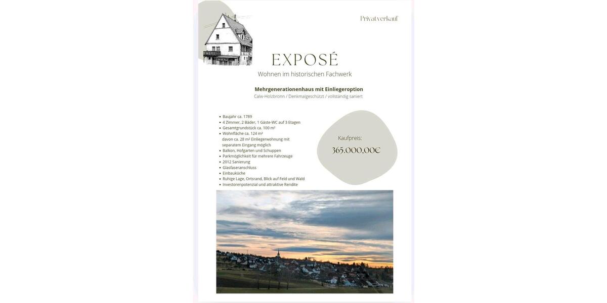 Doppelhaushälfte Calw - 4 Zimmer, 124 m&sup2;, 365.000&euro; | Angebot:25510332
