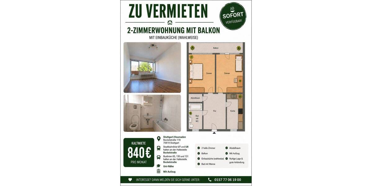 Etagenwohnung Stuttgart Heumaden Heumaden - 2 Zimmer, 56 m&sup2;, 840&euro; | Angebot:26846198