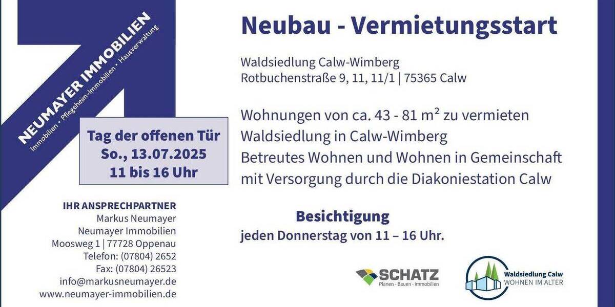 Etagenwohnung Calw Wimberg - 2 Zimmer, 61 m&sup2;, 960&euro; | Angebot:25662416