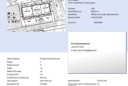 Wohnung Leinfelden-Echterdingen Echterdingen - 2 Zimmer, 58 m&sup2;, 975&euro; | Angebot:25404761