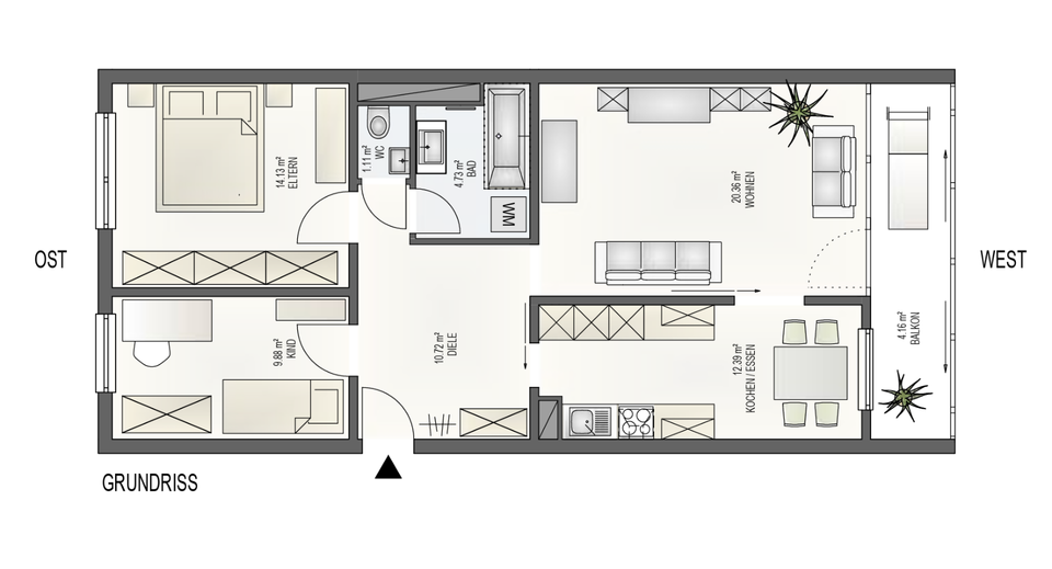 Etagenwohnung Pforzheim Eutingen - 3 Zimmer, 76 m&sup2;, 265.000&euro; | Angebot:25311897