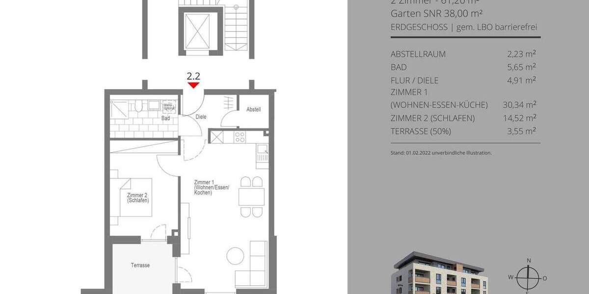 Terrassenwohnung Calw Wimberg - 2 Zimmer, 61 m&sup2;, 300.000&euro; | Angebot:24697562