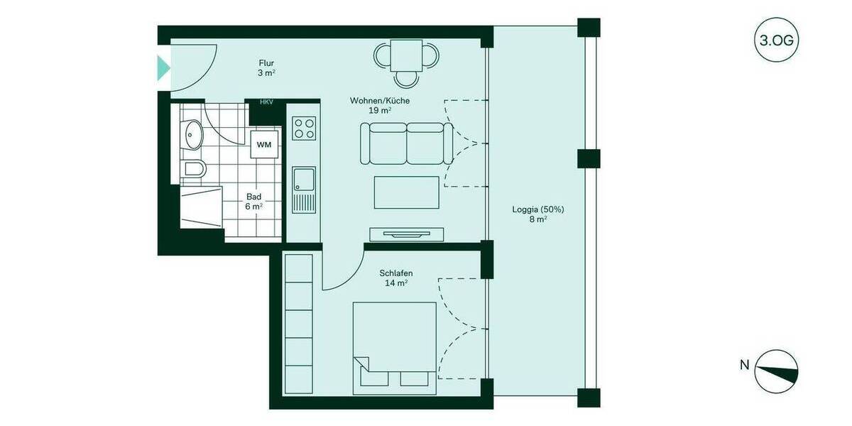 Etagenwohnung Ludwigsburg Ost - 2 Zimmer, 49 m&sup2;, 329.900&euro; | Angebot:24031372