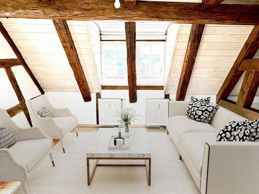 Renningen: Exklusive Maisonette-LoftWohnung im Fachwerkhaus - mit EBK & Tageslichtbad