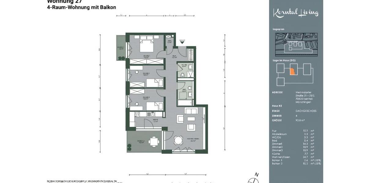 Etagenwohnung Korntal-Münchingen Münchingen - 4 Zimmer, 94 m&sup2;, 1.735&euro; | Angebot:24846729