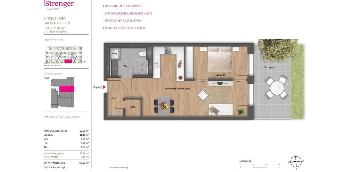 Erdgeschoßwohnung Sindelfingen Darmsheim - 2.5 Zimmer, 60 m&sup2;, 1.150&euro; | Angebot:26391385