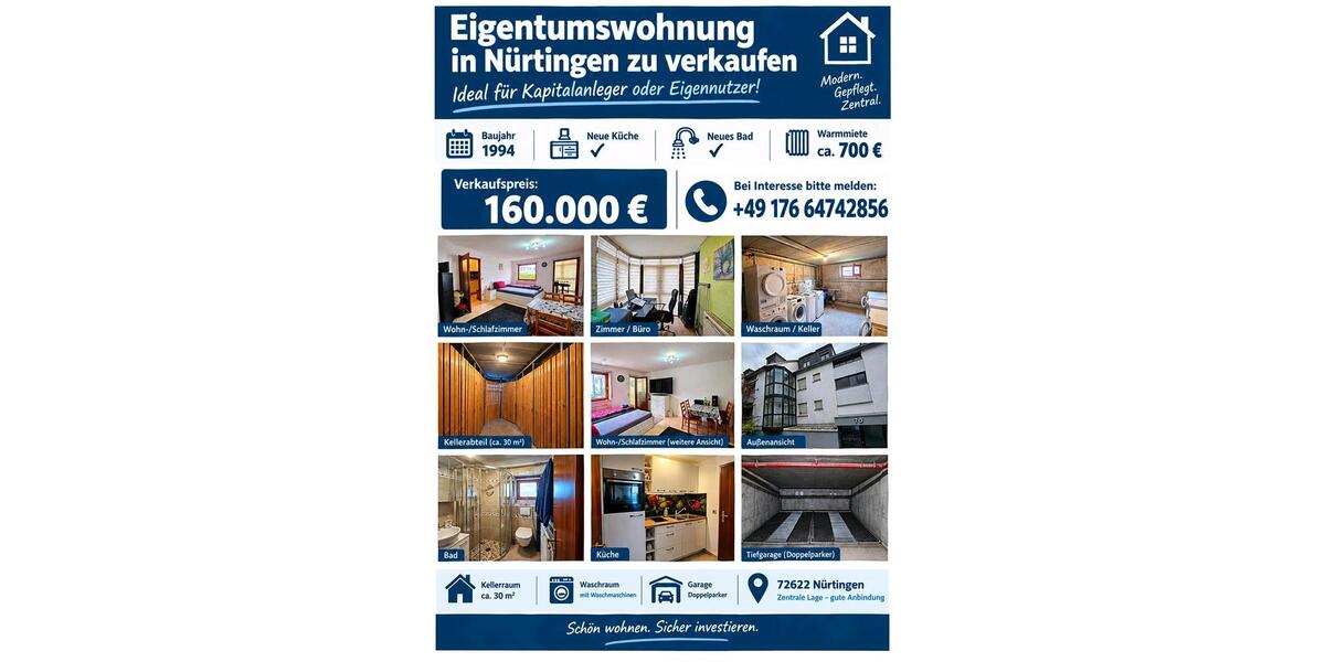 Erdgeschoßwohnung Nürtingen - 1 Zimmer, 30 m&sup2;, 160.000&euro; | Angebot:27551170
