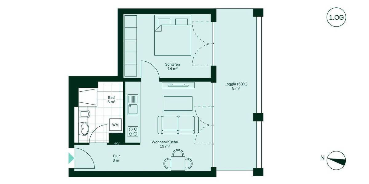 Etagenwohnung Ludwigsburg Ost - 2 Zimmer, 49 m&sup2;, 299.500&euro; | Angebot:25677733