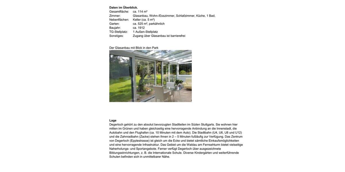 Erdgeschoßwohnung Stuttgart Degerloch - 3 Zimmer, 114 m&sup2;, 790.000&euro; | Angebot:26877722