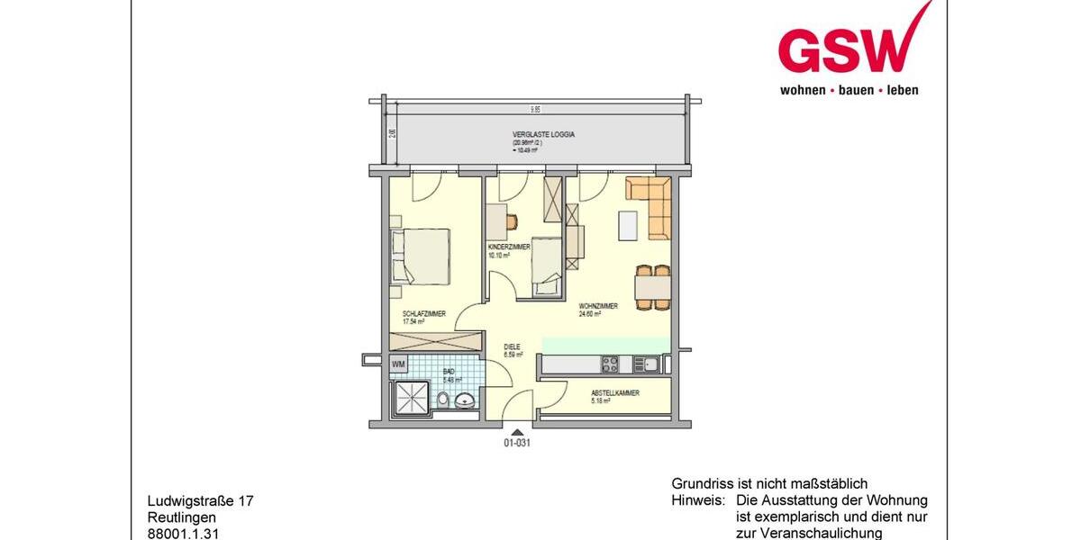 Etagenwohnung Reutlingen Sondelfingen - 3 Zimmer, 80 m&sup2;, 1.152&euro; | Angebot:25264070