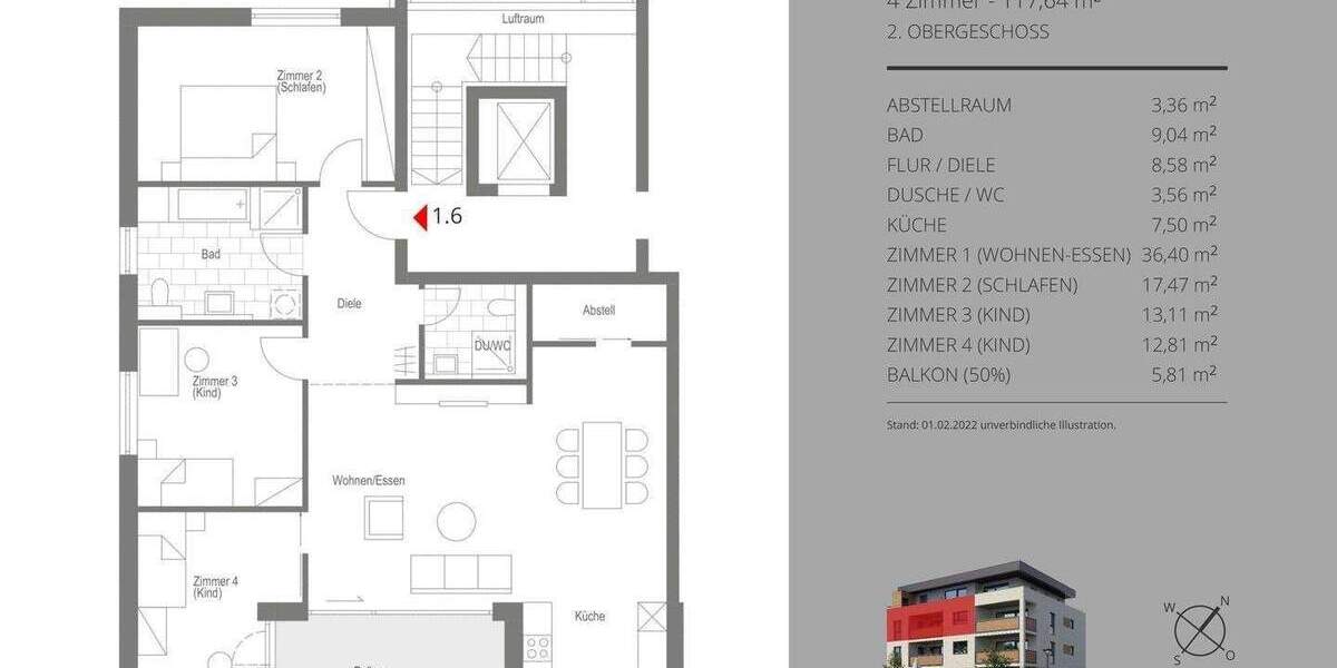 Etagenwohnung Calw Wimberg - 4 Zimmer, 117 m&sup2;, 1.410&euro; | Angebot:24635329