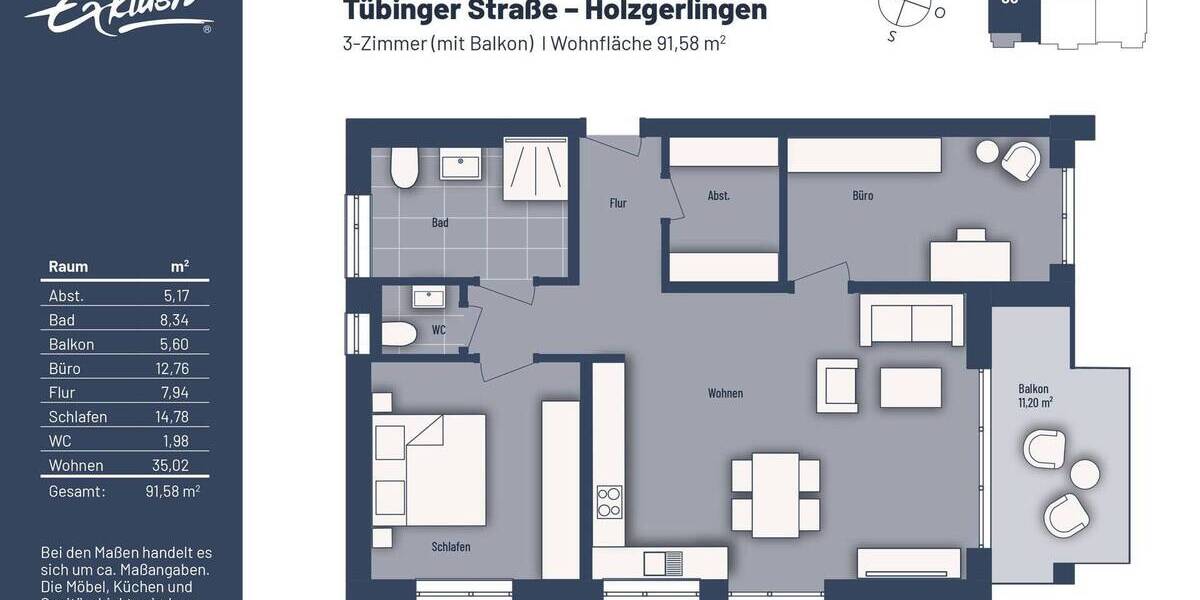 Etagenwohnung Holzgerlingen - 3 Zimmer, 91 m&sup2;, 585.000&euro; | Angebot:25745241